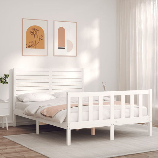 Bed Frame without Mattress White Double Solid Wood Pine