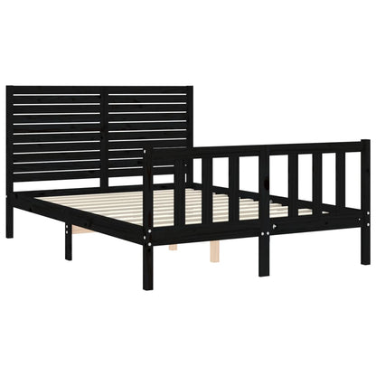 Bed Frame without Mattress Black Double Solid Wood Pine