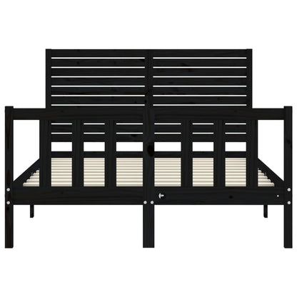 Bed Frame without Mattress Black Double Solid Wood Pine