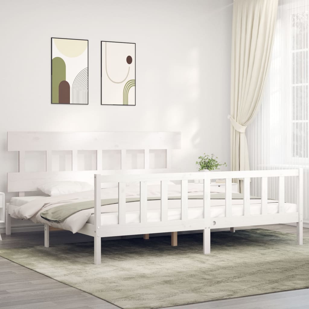 Bed Frame without Mattress White 200x200 cm Solid Wood Pine