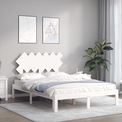 Bed Frame without Mattress White Double Solid Wood Pine