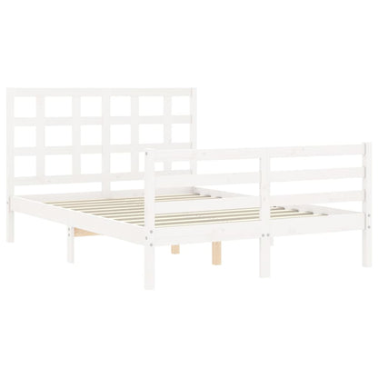 Bed Frame without Mattress White Double Solid Wood