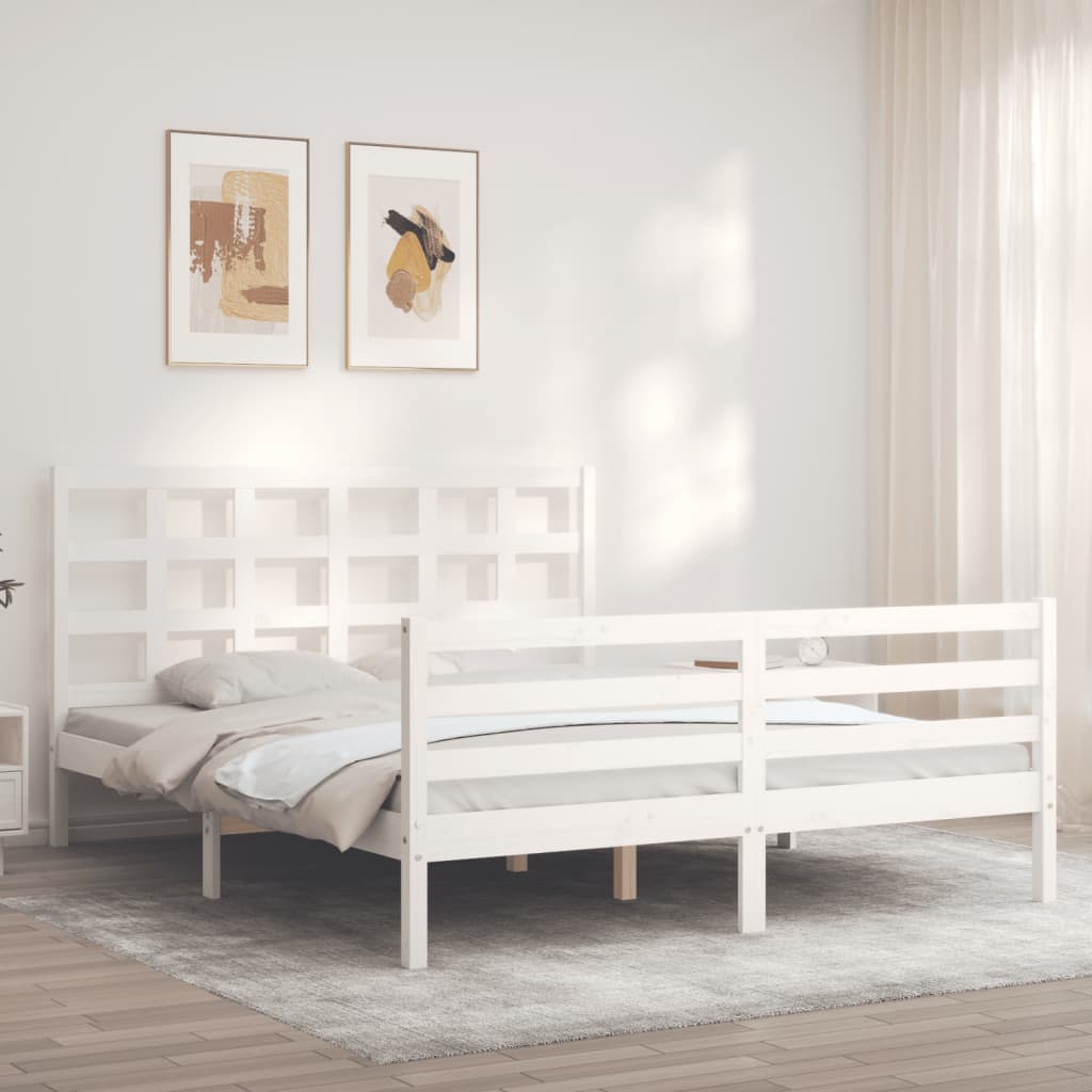 Bed Frame without Mattress White King Size Solid Wood