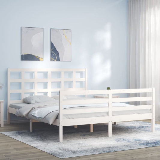 Bed Frame without Mattress White King Size Solid Wood
