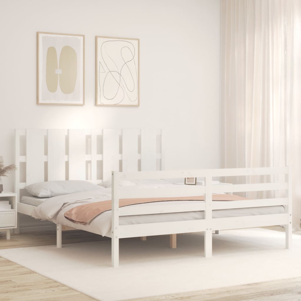Bed Frame without Mattress White King Size Solid Wood