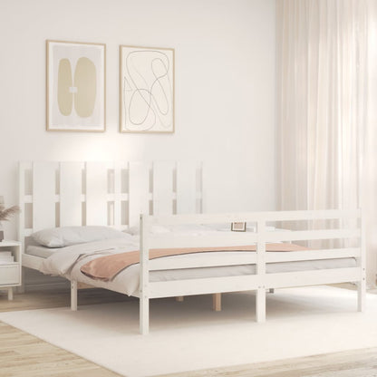 Bed Frame without Mattress White King Size Solid Wood