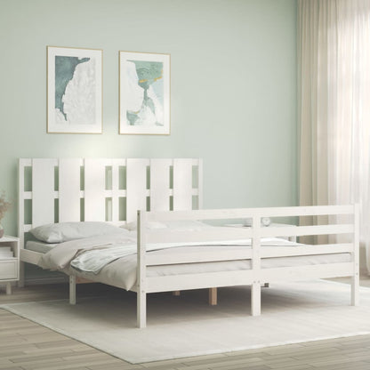 Bed Frame without Mattress White King Size Solid Wood