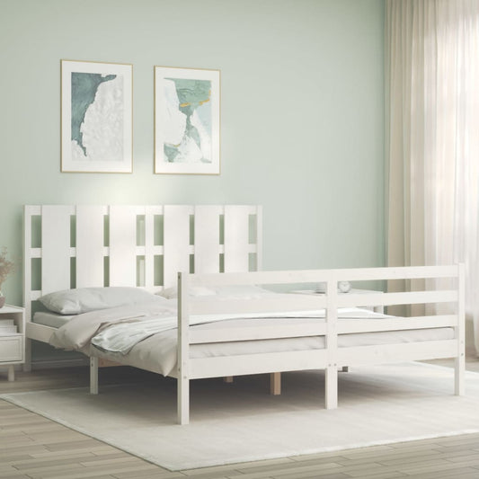 Bed Frame without Mattress White King Size Solid Wood