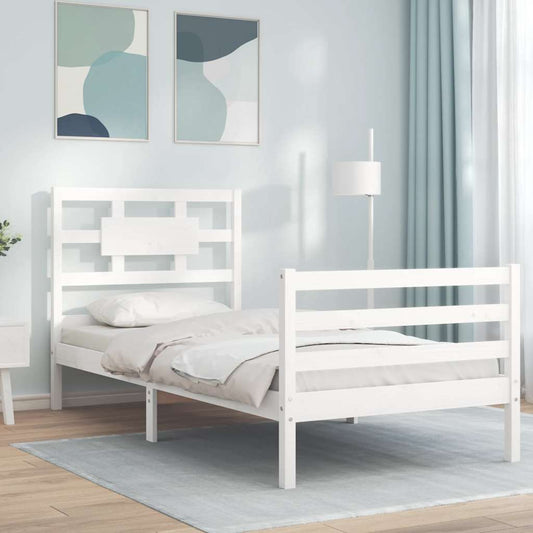 Bed Frame without Mattress White Single Solid Wood