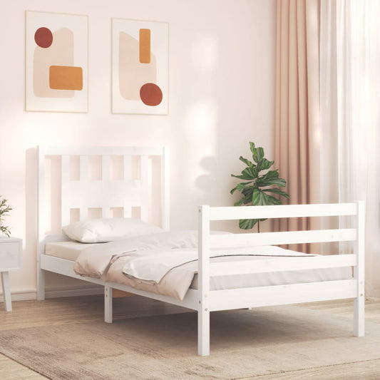 Bed Frame without Mattress White Single Solid Wood