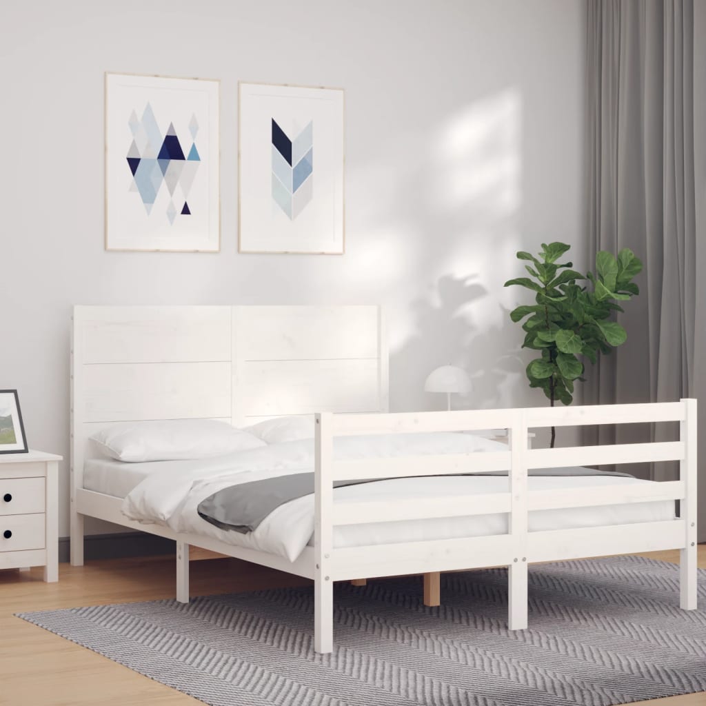 Bed Frame without Mattress White 140x190 cm Solid Wood