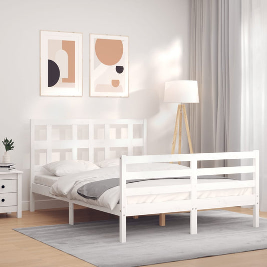 Bed Frame without Mattress White 140x190 cm Solid Wood
