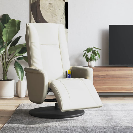Massage Recliner Chair with Footrest Cream Faux Leather