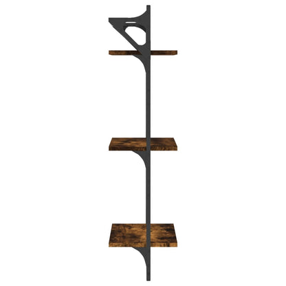 3-Tier Wall Shelves with Bars 2 pcs Smoked Oak 30x25x100 cm
