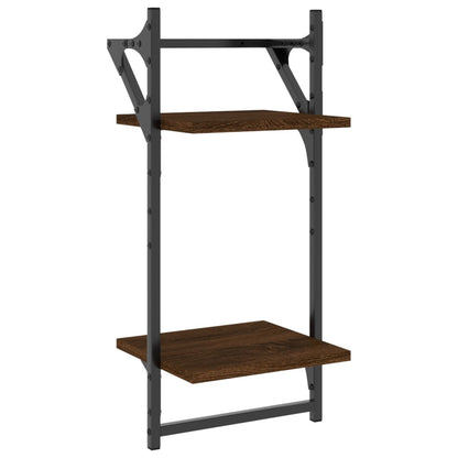 4 Piece Wall Shelf Set with Bars Brown Oak Engineered Wood
