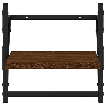 4 Piece Wall Shelf Set with Bars Brown Oak Engineered Wood