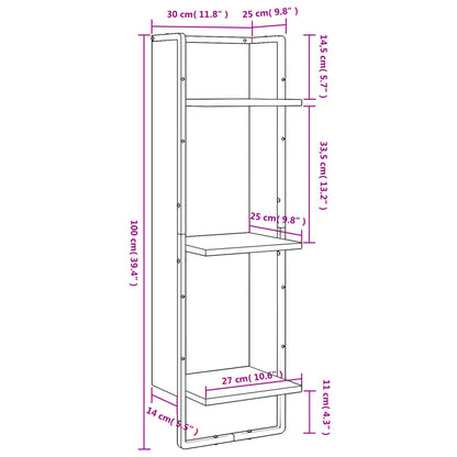3-Tier Wall Shelf Smoked Oak 30x25x100 cm Engineered Wood