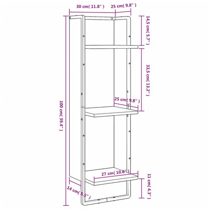 3-Tier Wall Shelf Grey Sonoma 30x25x100 cm Engineered Wood