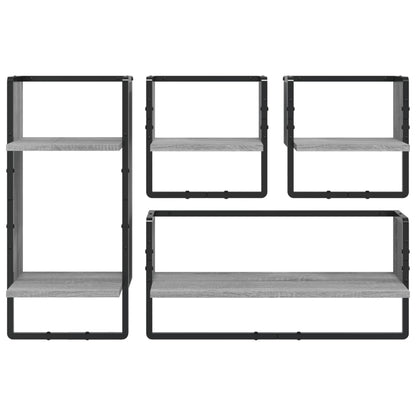 4 Piece Wall Shelf Set with Bars Grey Sonoma Engineered Wood