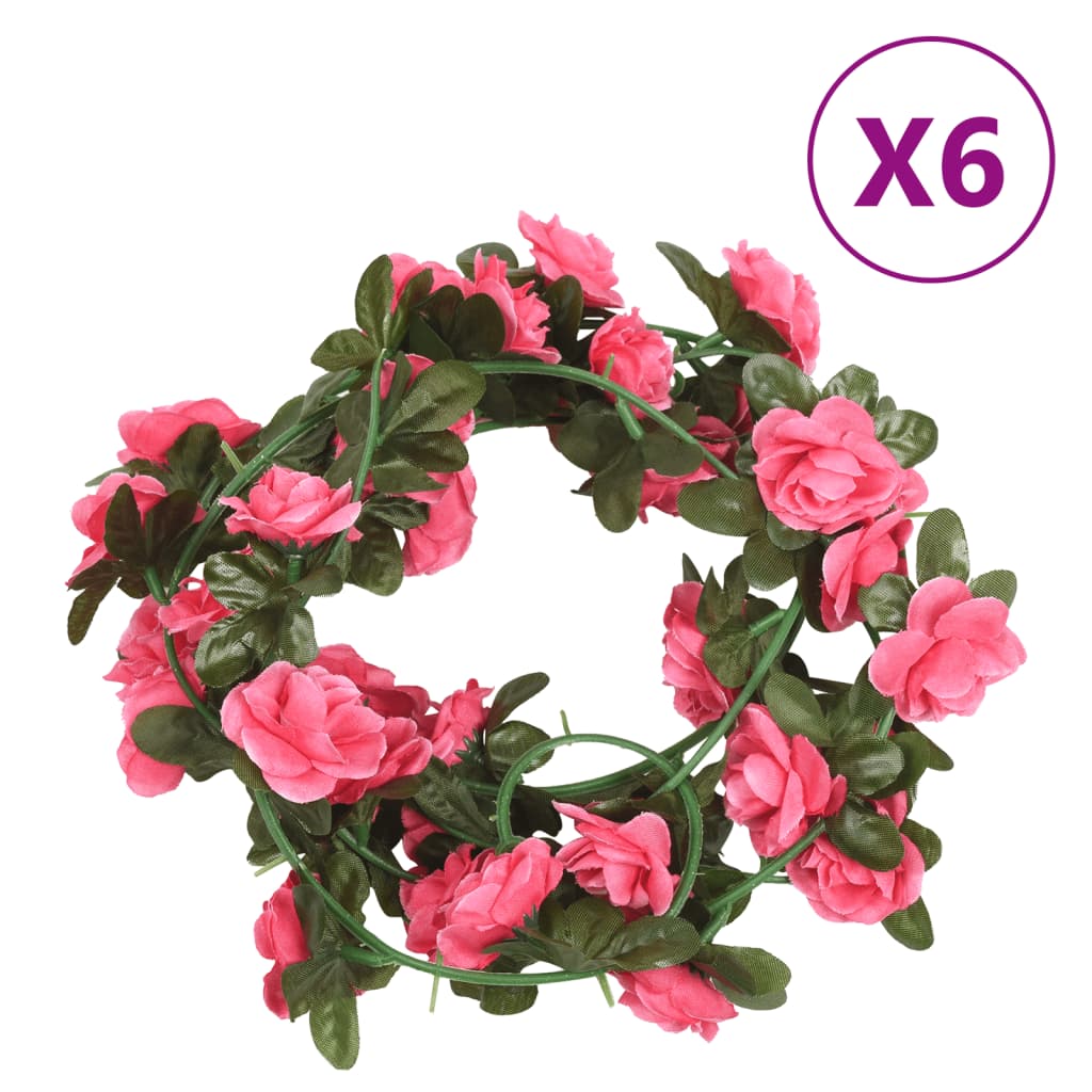 Christmas Flower Garlands 6 pcs Red Pink 240 cm