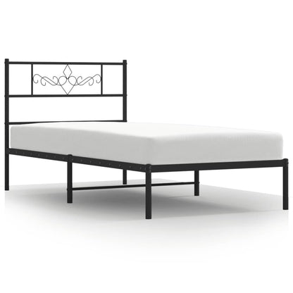 Metal Bed Frame without Mattress with Headboard Black 90x200cm