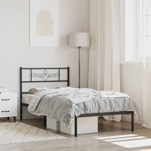 Metal Bed Frame without Mattress with Headboard Black 90x200cm
