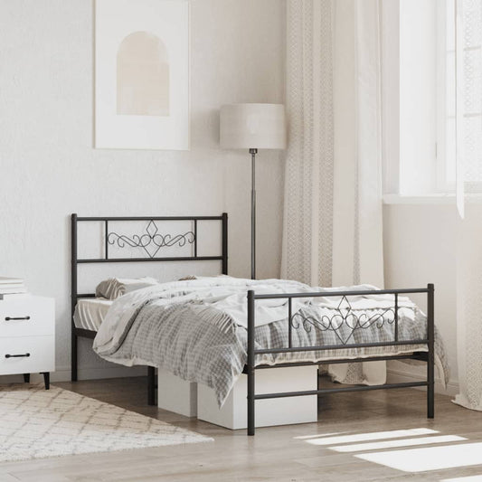 Metal Bed Frame without Mattress with Footboard Black 80x200cm