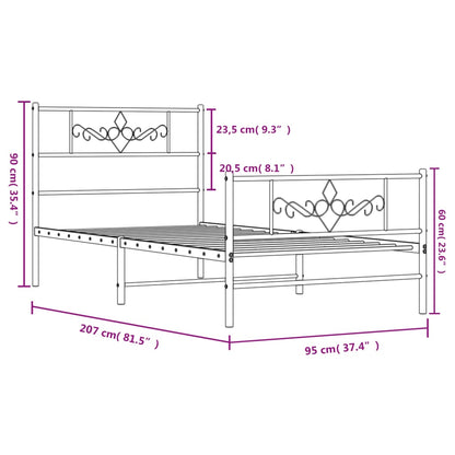 Metal Bed Frame without Mattress with Footboard White 90x200cm