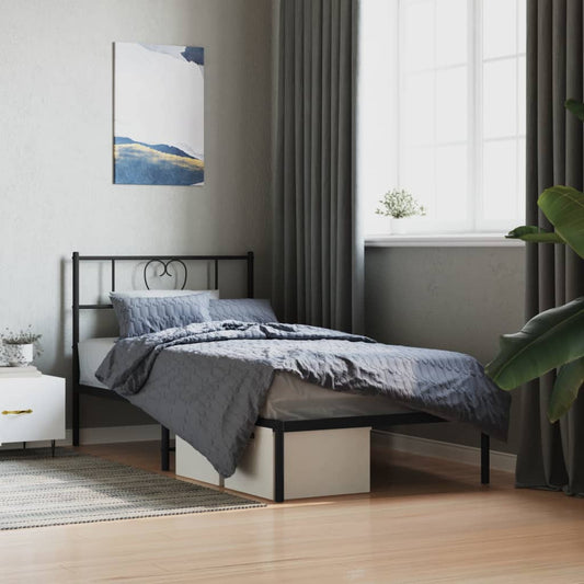 Metal Bed Frame without Mattress with Headboard Black 90x190cm