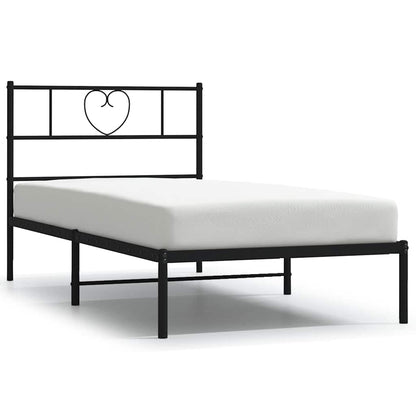 Metal Bed Frame without Mattress with Headboard Black 100x190cm