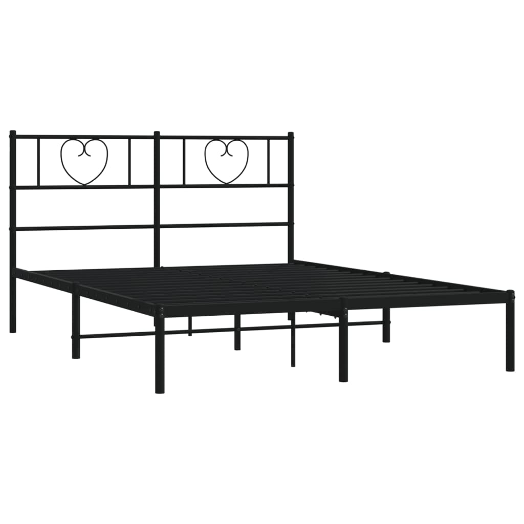 Metal Bed Frame without Mattress with Headboard Black 140x200cm