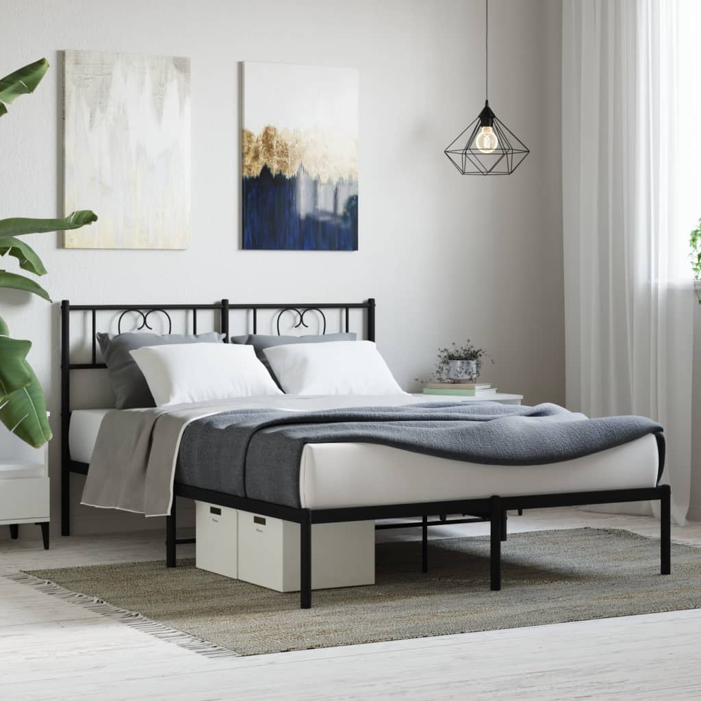 Metal Bed Frame without Mattress with Headboard Black 140x200cm