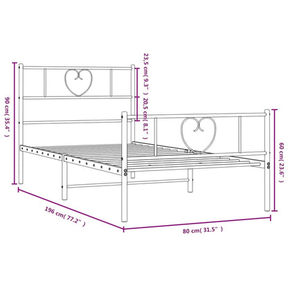 Metal Bed Frame without Mattress with Footboard Black 75x190cm