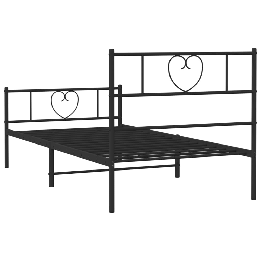 Metal Bed Frame without Mattress with Footboard Black 90x200cm