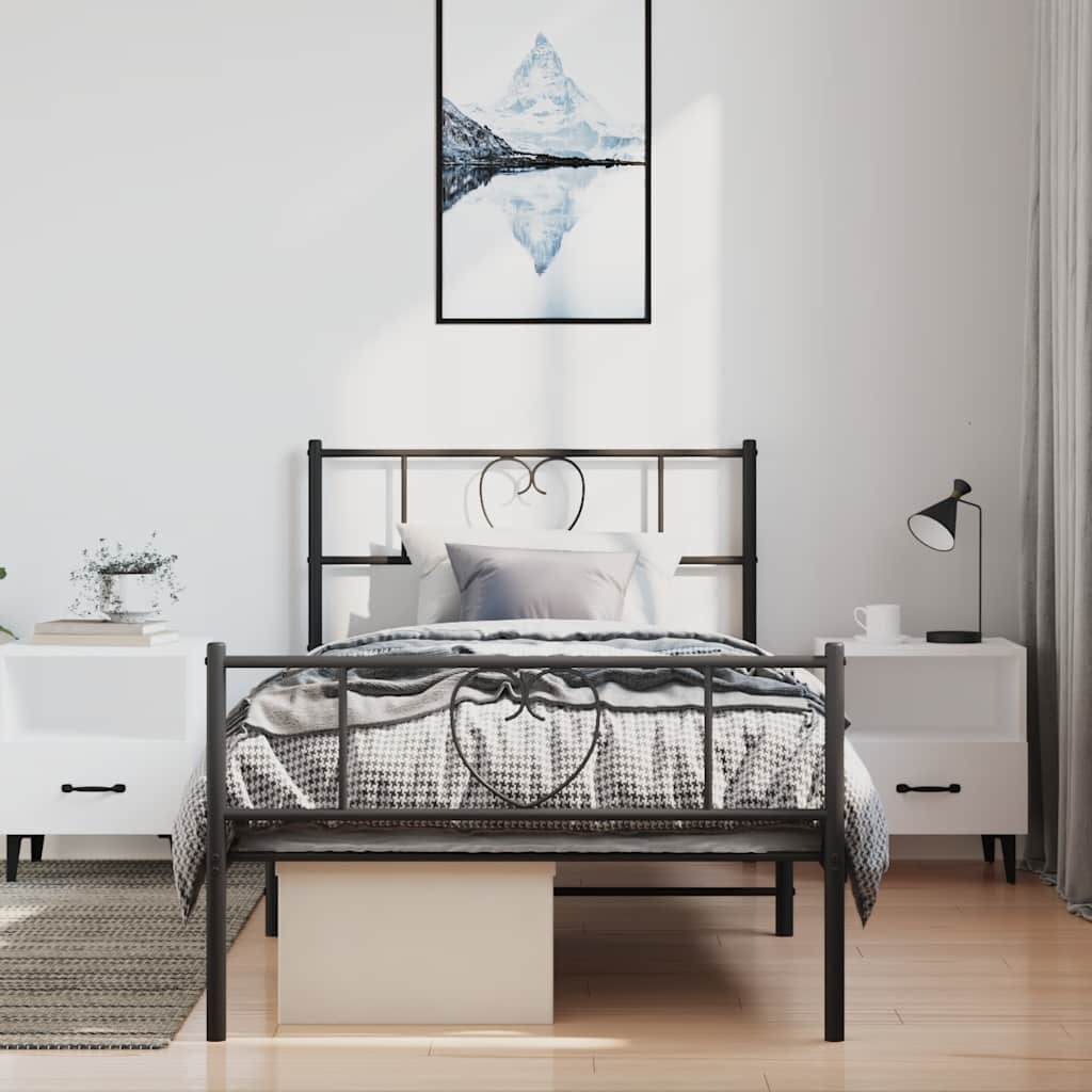 Metal Bed Frame without Mattress with Footboard Black 100x190cm
