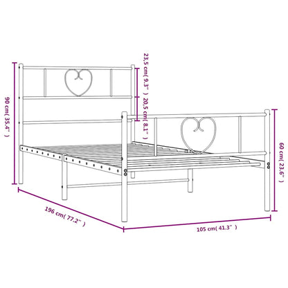 Metal Bed Frame without Mattress with Footboard Black 100x190cm