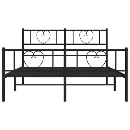 Metal Bed Frame without Mattress with Footboard Black 135x190cm