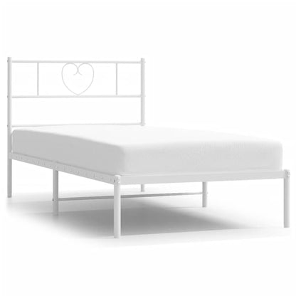 Metal Bed Frame without Mattress with Headboard White 90x190cm