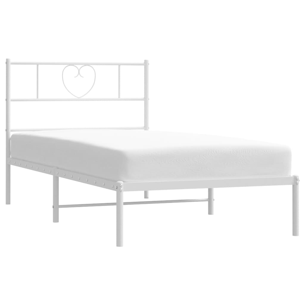 Metal Bed Frame without Mattress with Headboard White 90x190cm