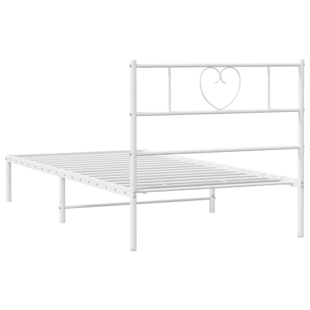 Metal Bed Frame without Mattress with Headboard White 100x190cm