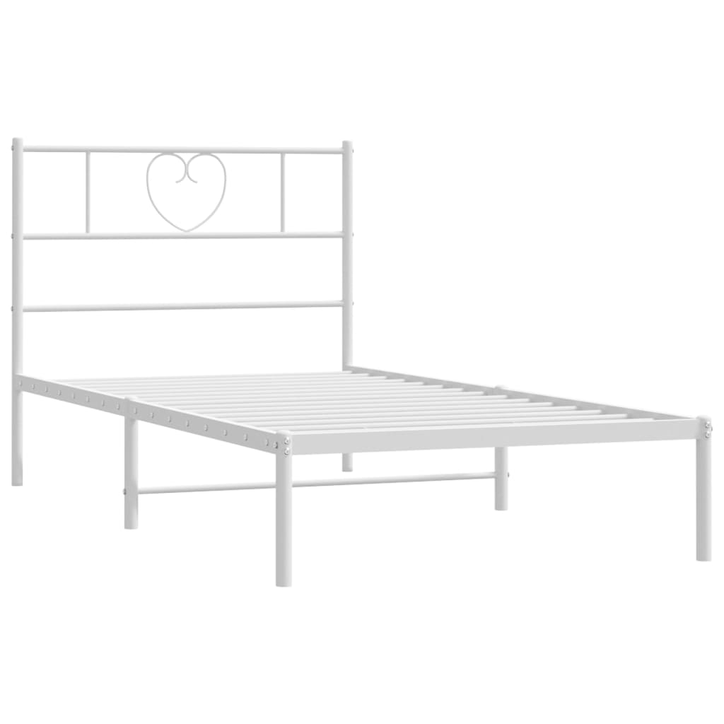 Metal Bed Frame without Mattress with Headboard White 107x203cm