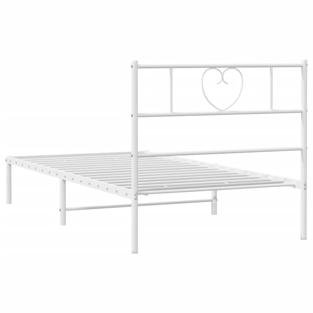Metal Bed Frame without Mattress with Headboard White 107x203cm