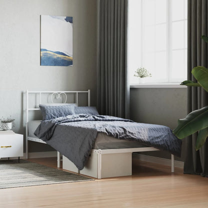 Metal Bed Frame without Mattress with Headboard White 107x203cm