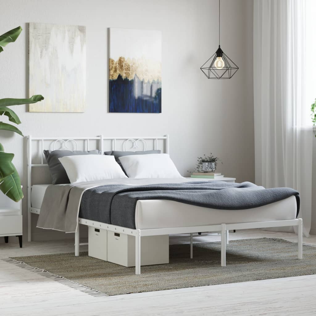 Metal Bed Frame without Mattress with Headboard White 120x200cm
