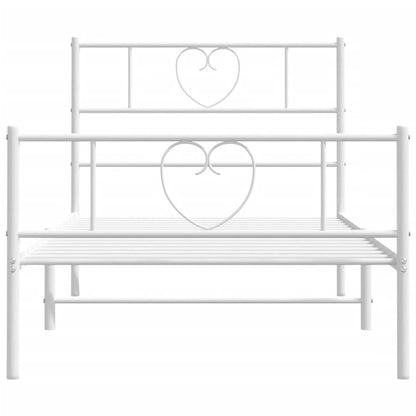 Metal Bed Frame without Mattress with Footboard White 75x190cm