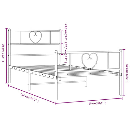 Metal Bed Frame without Mattress with Footboard White 90x190cm