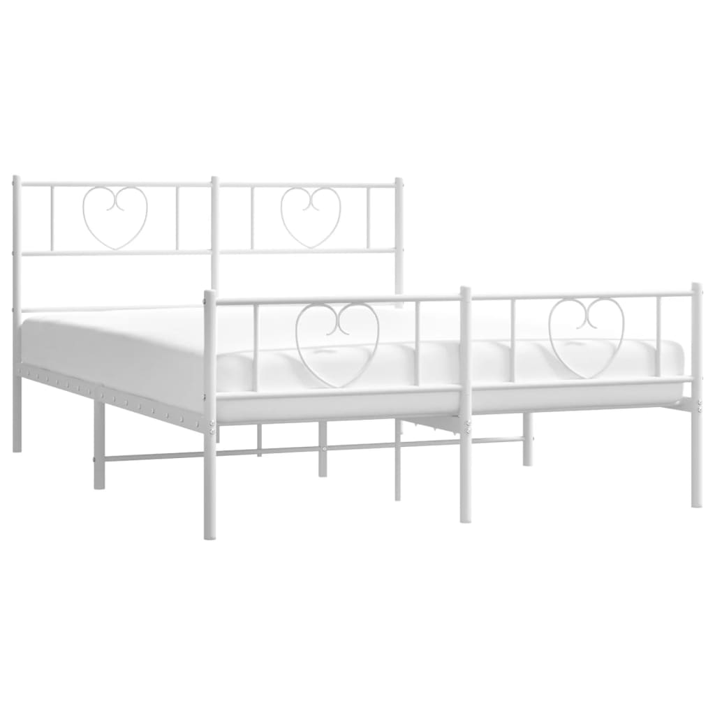 Metal Bed Frame without Mattress with Footboard White 120x190cm