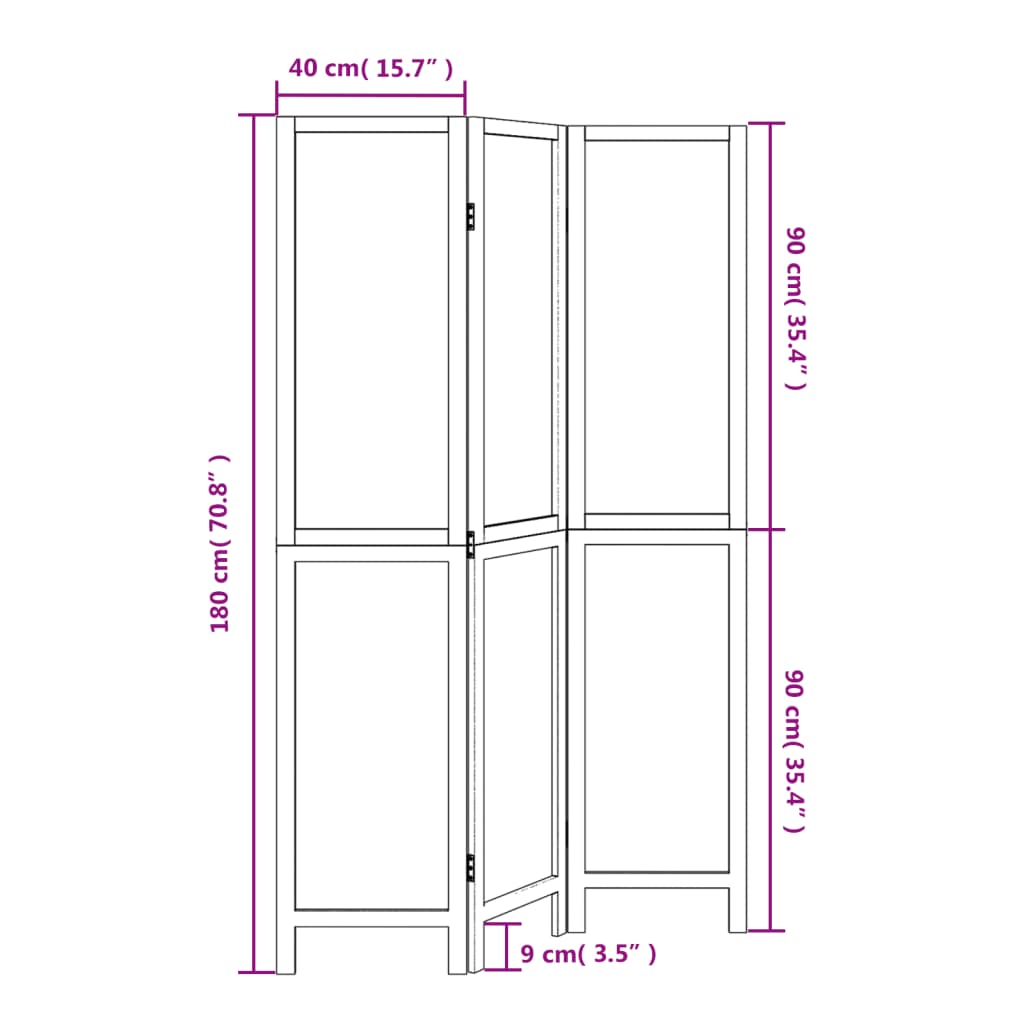 Room Divider 3 Panels Dark Brown Solid Wood Paulownia