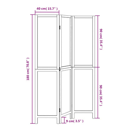 Room Divider 3 Panels Dark Brown Solid Wood Paulownia