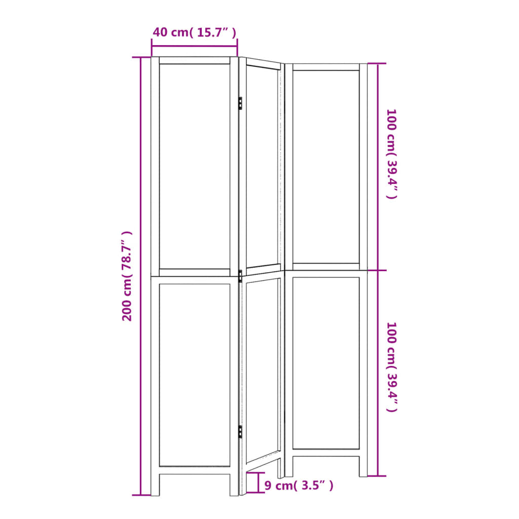 Room Divider 3 Panels Dark Brown Solid Wood Paulownia
